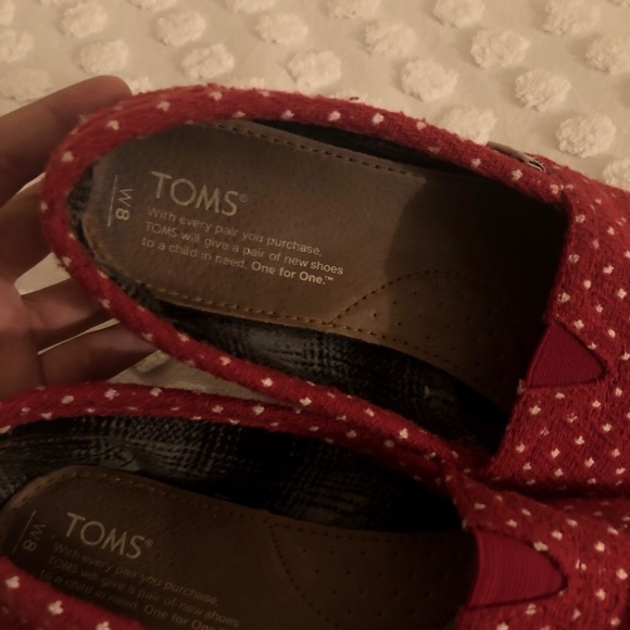 LIKE NEW TOMS | Red and White Polkadot Slip-ons - Picture 2 of 5